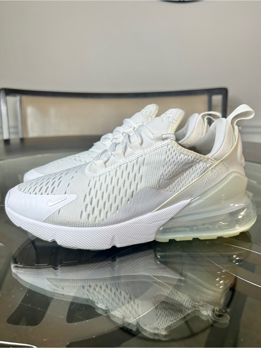 Nike Air Max 270 All White Size 7Y Youth / 8.5 Womens Running Sneakers
